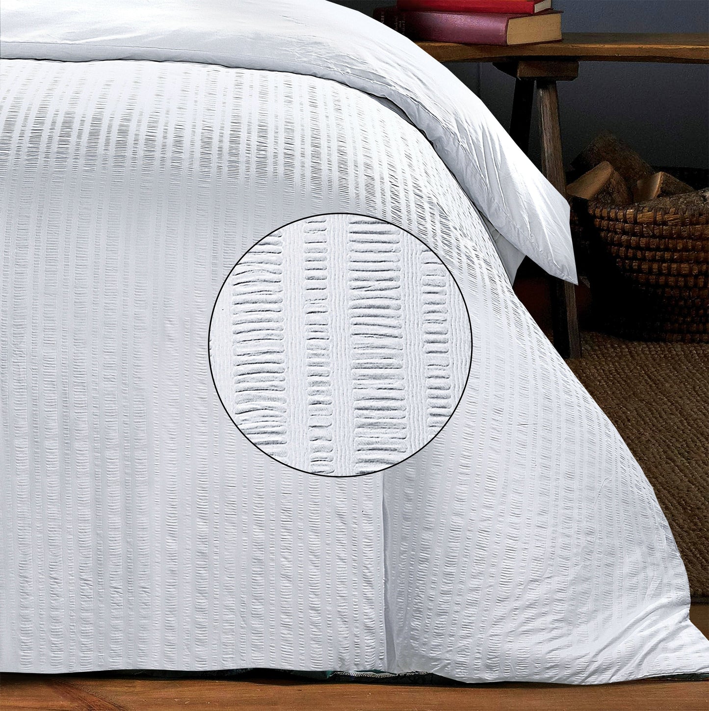 Seersucker Duvet Cover Set - White