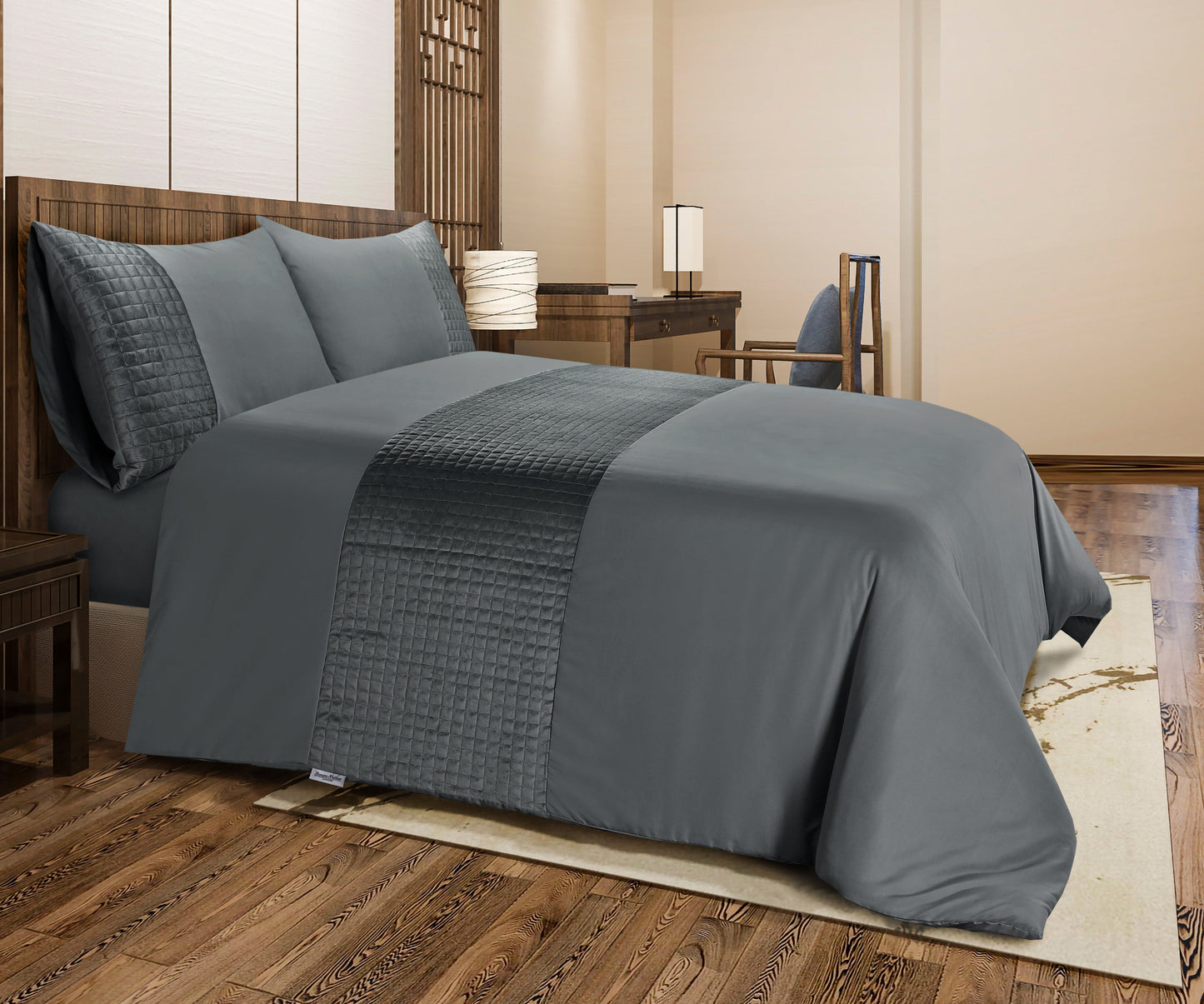 Patch Work Duvet Cover Set- Charcoal