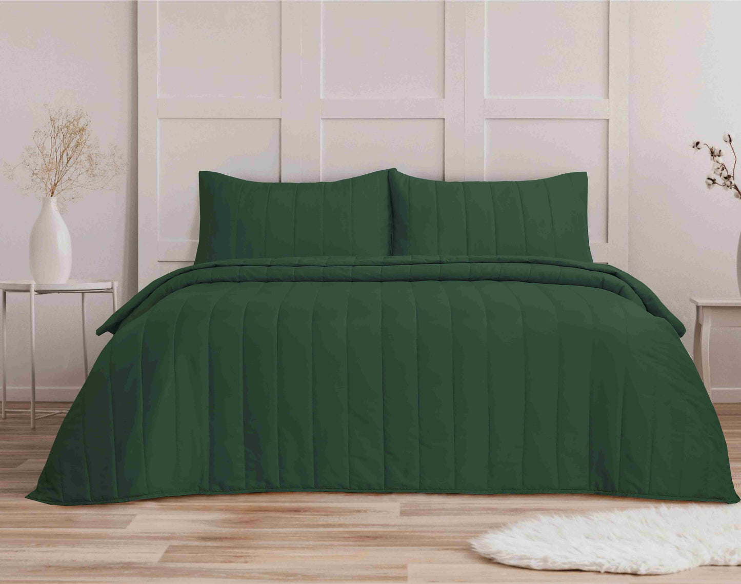 Quilted Stripe Bedspread - Bottle Green