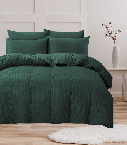 Seersucker Duvet Cover Set - Bottle Green