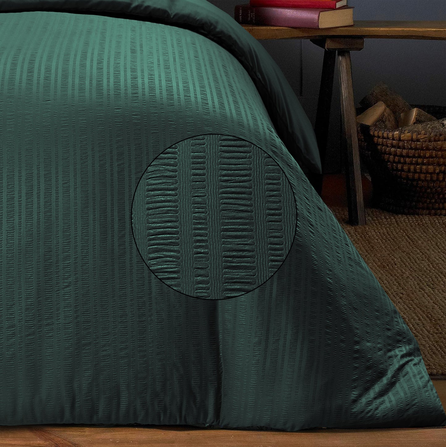 Seersucker Duvet Cover Set - Bottle Green