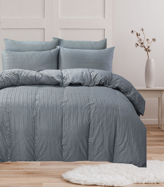 Seersucker Duvet Cover Set - Gray