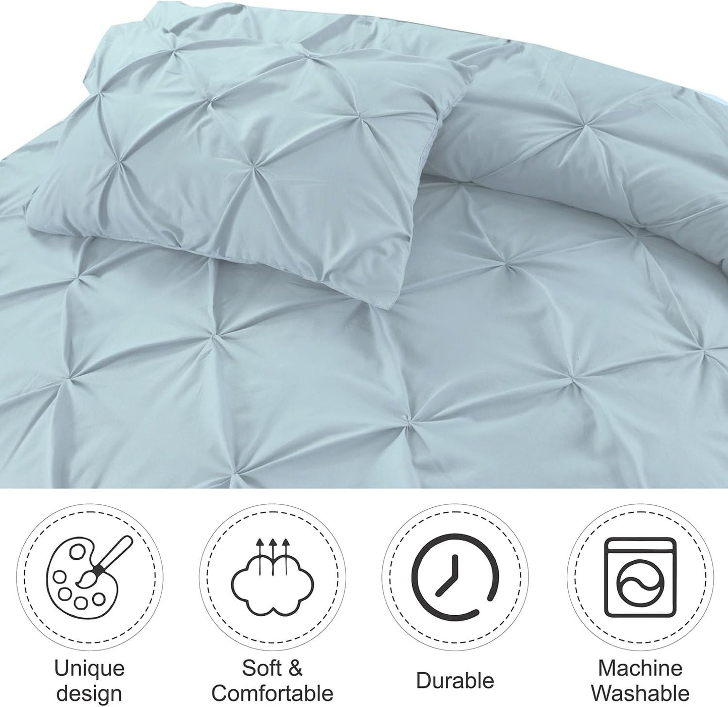 Pintuck Duvet Cover Set- Spa Blue