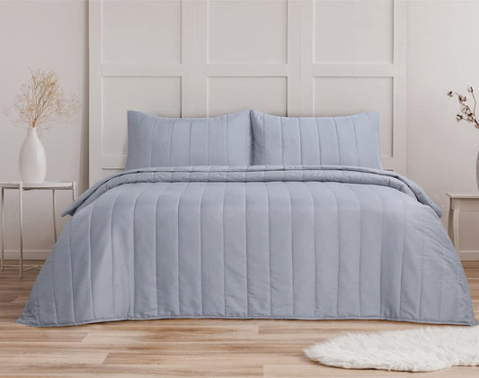 Quilted Stripe Bedspread - Silver