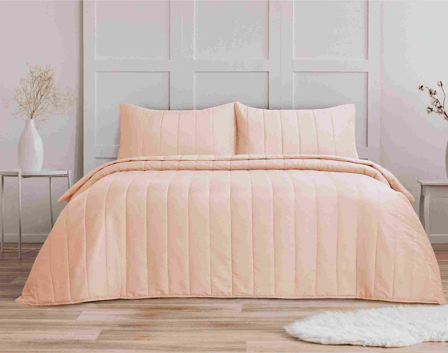 Quilted Stripe Bedspread - Blush