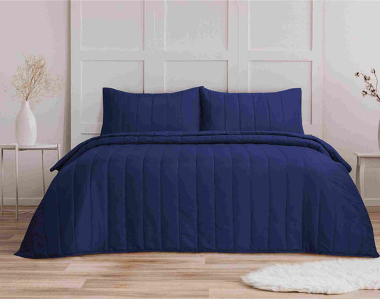 Quilted Stripe Bedspread - Navy