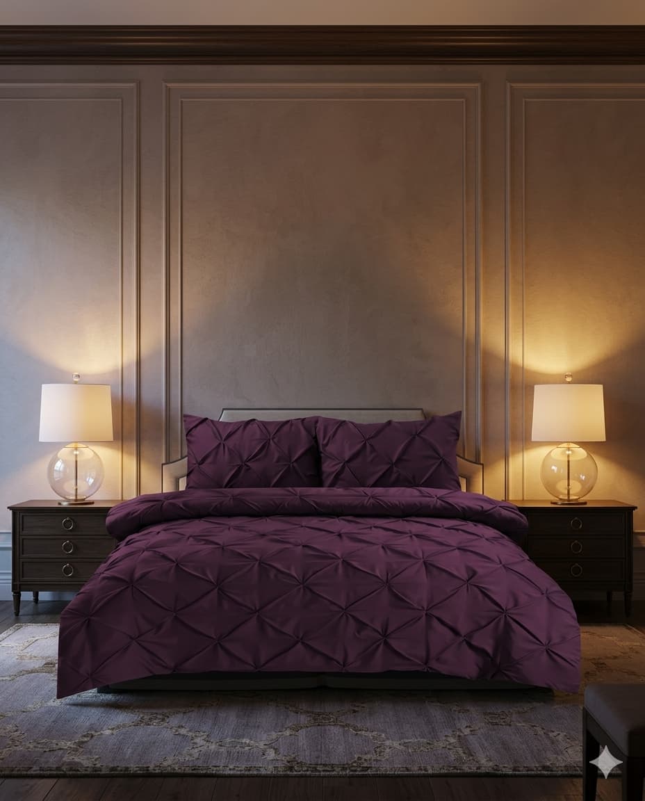 Pintuck Duvet Cover Set - Damson