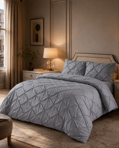 Pintuck Duvet Cover Set - Silver
