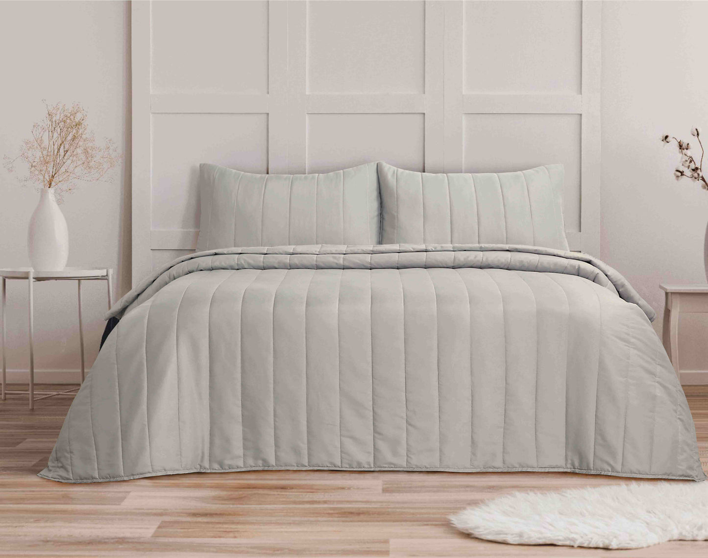 Quilted Stripe Bedspread - LINEN