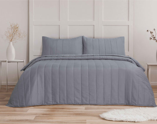 Quilted Stripe Bedspread - Gray
