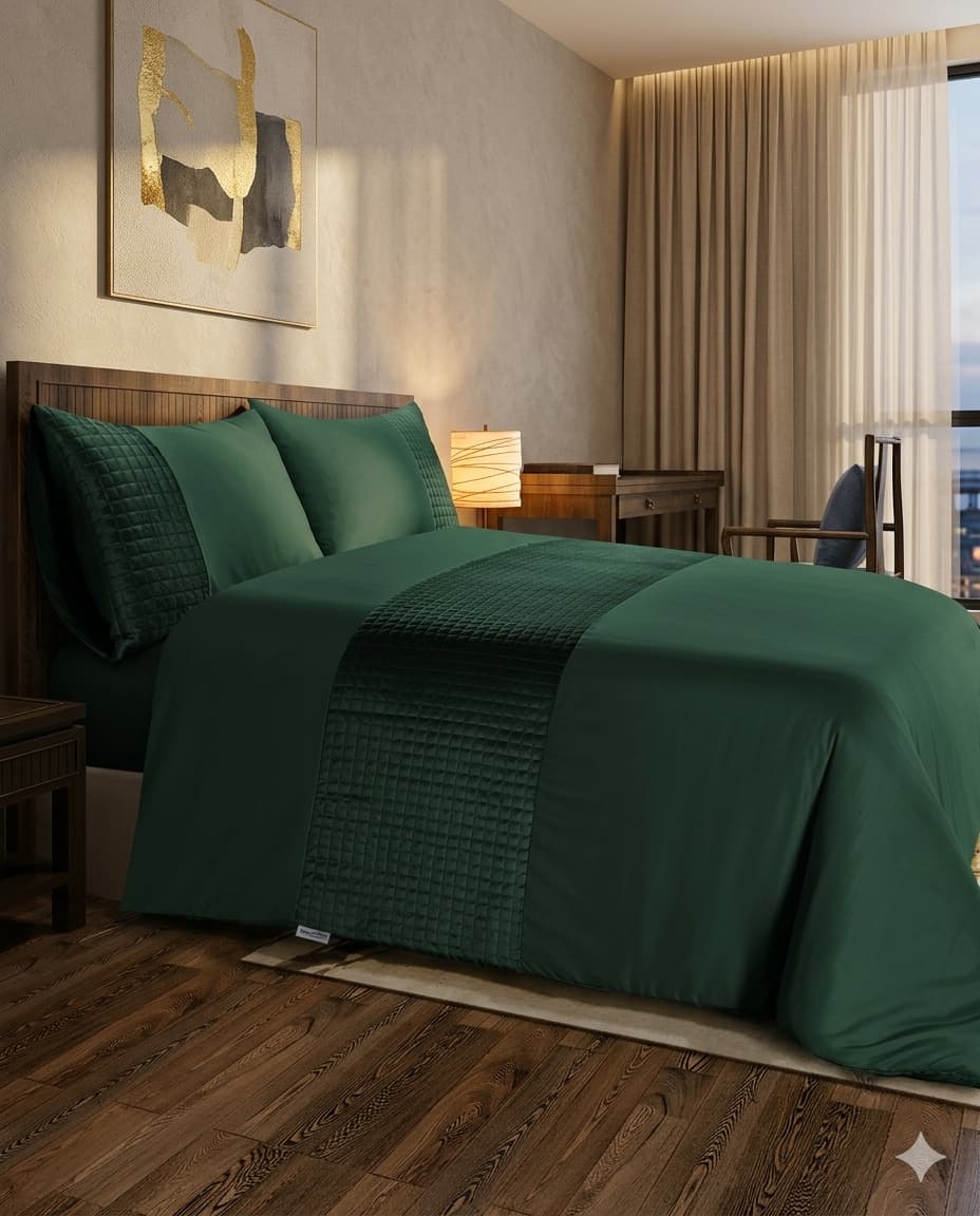 Patch Work Duvet Cover Set- Bottle Green